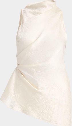 Alexander McQueen Asymmetric Ruched Smashed Satin Top