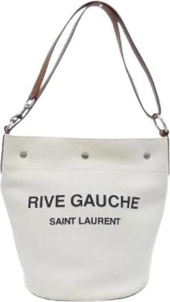 Saint Laurent Pre-owned Canvas Leather Shoulder Bag - Dames - Vintage Tas - Wit - ONE Size - Leer - Vintage