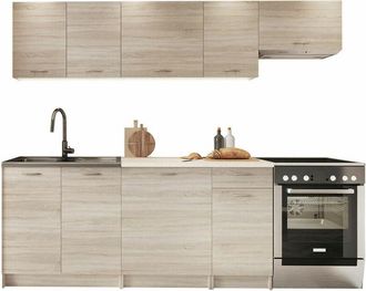 Usinestreet Conjunto De Cocina Trenton 105, Roble Artisan + Negro, 240x60cm, Encimera, Aglomerado Laminado, Led
