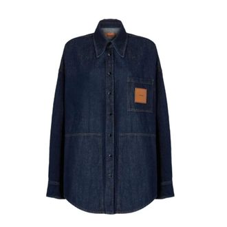 Missoni Denim Shirts, female, Blue, Size: M Cotton Denim Overshirt with Logo Patch