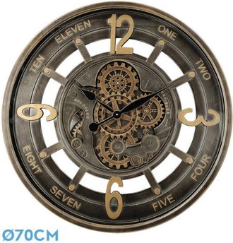 Fabrilamp Fabrilamp - Reloj De Pared Padua Oro/cuero 70x70x8cm Engranaj Es Con Movimiento