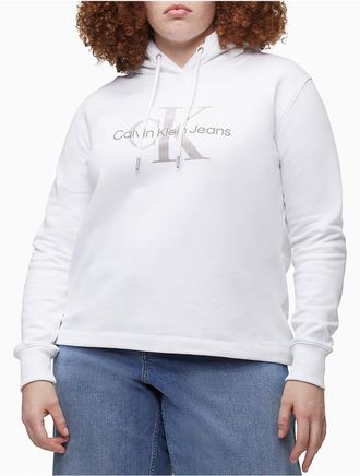 Calvin Klein Jeans Calvin Klein Womens Plus Size Metallic Monologo Hoodie - White - 2XL