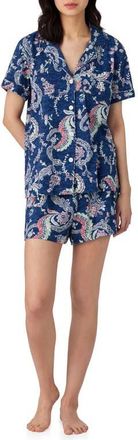 Lauren Ralph Lauren Print Cotton Blend Short Pajamas in Navy Print at Nordstrom, Size X-Small
