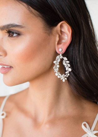 Brides & Hairpins Womens Lyris Crystal And Pearl Bridal Earrings In Silver