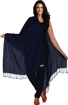 World of Shawls Luxurious Kashmiri 100% Fine Wool Pashmina Shawl Wrap Scarf (Dark Navy)