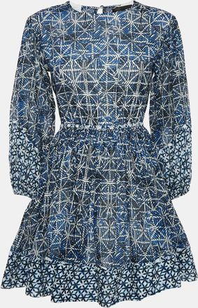 Maje Blue Printed Cotton Cut-Out Mini Dress