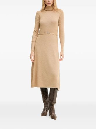 Fracomina roll-neck embellished belt dress - Neutrals