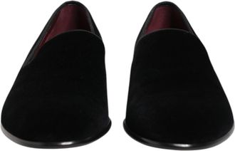 Dolce & Gabbana Black Velvet Slip On Loafers Men Formal Mens Shoes