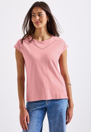 Street One Shirttop STREET ONE, Damen, Gr. 34, blush peach, Jersey, Obermaterial: 50% Baumwolle, 50% Modal, unifarben, regular fit taillenbedeckt, Rundhals, Tops