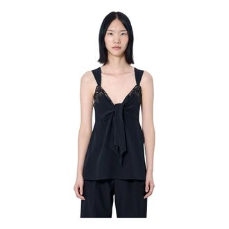 Chlo&eacute; Lace-Trim Silk Cr&ecirc;pe Camisole - female - Chlo&eacute; - Sleeveless Tops - Black - XS - Tops