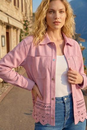 Roman Faux Suede Cut Out Shacket