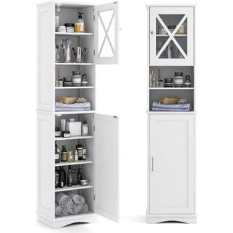 Costway Costway Armario Alto, Mueble Columna De Ba&ntilde;o Con 2 Puertas Y 2 Compartimentos Abiertos, Armario Independiente De Despensa Con 5 Estantes Ajustables, A