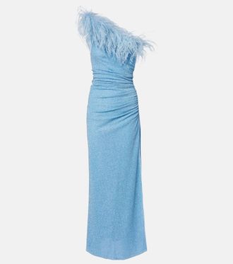 Oséree Oséree Lumière Plumage one-shoulder maxi dress