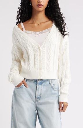 BP. Mixed Stitch Cardigan in Ivory at Nordstrom Rack, Size Large