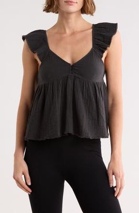 Abound Cotton Gauze Flutter Sleeve Babydoll Top in Black at Nordstrom Rack, Size X-Large