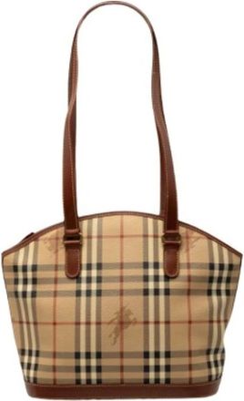 Burberry Pre-owned Shoulder Bags, female, Beige, Size: ONE SIZE Pre-owned Haymarket Check Coated Canvas Shoulder Bag