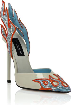 Philipp Plein Leather Slingback High Heels 12 Flame
