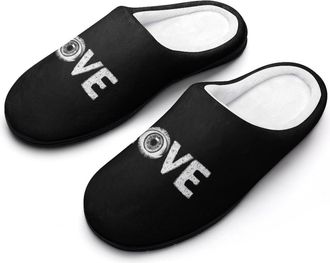 Generic Love Horror Eyeballs Mens Slippers Slip On Comfortable Fleece Cotton House Shoes Winter