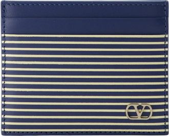 Valentino Garavani Vlogo Striped Cardholder - Heren - Portefeuilles - Blauw - ONE Size - Leer - Accessoires