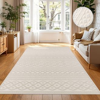 Paco Home Paco Home - Alfombra Salon De Habitacion Cocina Exterior Terraza Jardin Nordica Boho Chic 200x290 Cm, Crema 4