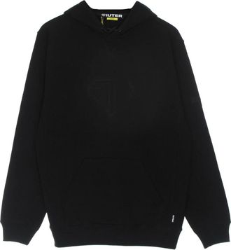 Iuter Zwarte Logo Hoodie met Zijstrepen - Heren - Hoodies - Zwart - XL - Katoen - Hoodies & sweatvesten