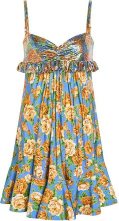 Paco Rabanne Floral-print Chainmail and Jersey Mini Dress - Multicoloured - 38 (UK10 / S)