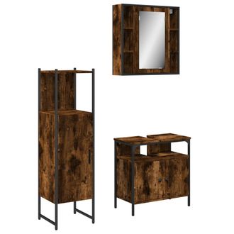 vidaXL Set De Muebles Ba&ntilde;o 3 Pzas Madera Contrachapada Roble Ahumado Vidaxl