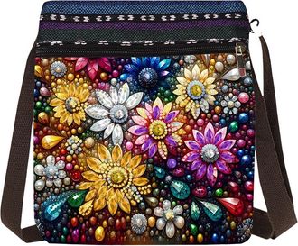 Generic 5D DIY Diamond Art Painting Canvas Crossbody Bag Flower for Adults Diamond Art Kits with Zipper Adjustable Shoulder Strap, Black-03