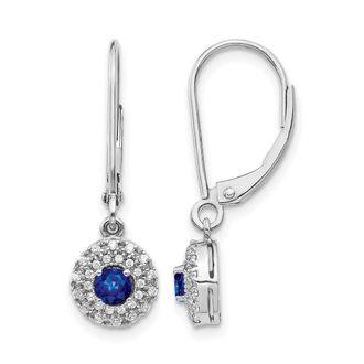 Diamond2Deal 14k White Gold Lab Grown Diamond And Created Sapphire Dangle Earrings
