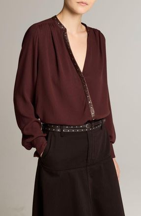 Vince Studded Placket Long Sleeve Top in Black Fig at Nordstrom, Size X-Small