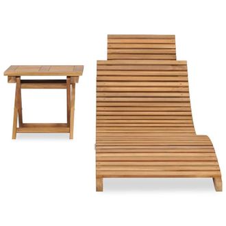 Berkfield Home Folding Sun Lounger with Table Solid Teak Wood in Brown