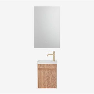 Sklum Conjunto De Mueble De Ba&ntilde;o Suspendido En Madera Con Lavabo Integrado Narek Sklum