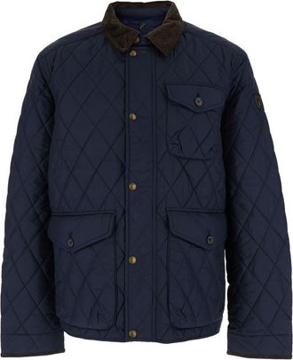 Polo Ralph Lauren The Beaton Blue Jacket With Corduroy Collar And Logo Patch On The Sleeve In Tech Fabric Man
