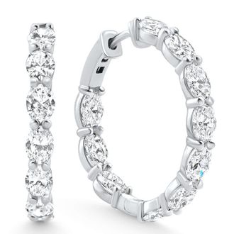 Pompeii3 6Ct TW Oval Diamond Inside Outside Hoops Vault Lock 14k White Gold Lab Grown Size: 1 Tall