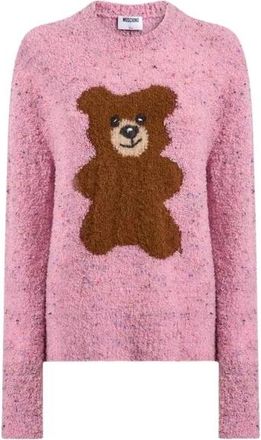 Moschino Teddybeer Boucl&eacute; Wolmix Trui - Dames - Ronde hals truien - Roze - L - Wol - Truien & Vesten