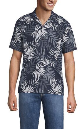 Lands End Short Sleeve Camp Collar Hawaiian Shirt in Slate Blue Stipple Palm at Nordstrom, Size X-Large