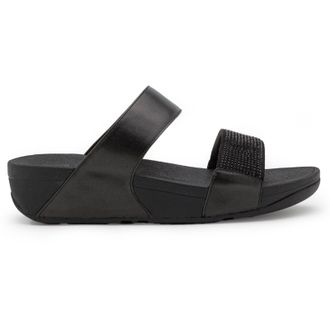 FitFlop Lulu Crystal Embellished Slides Synthetic Leather Womens Slides Sandals - All Black - Size:UK 5.5