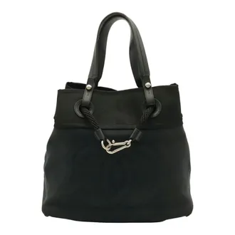 Chanel Black Canvas Leather Tote Bag (Pre-Owned)