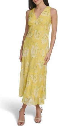 Calvin Klein Floral Sleeveless Chiffon Maxi Dress in Quince Multi at Nordstrom Rack, Size 16