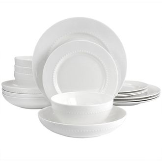 Gibson Home Embossed Bone China 16 Piece Double Bowl Dinnerware Set in White at Nordstrom