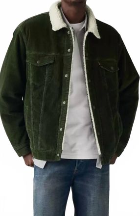 Levi's Relaxed Fit Sherpa Trucker Jacket In Duffle Bag Green