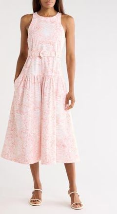 Cinq &agrave; Sept Zoey Sleeveless Belted Stretch Cotton Toile Dress in White/Cherry Tomato at Nordstrom Rack, Size 12