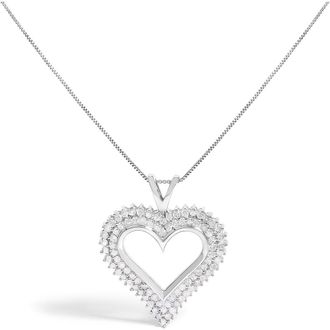 House of Brilliance 925 Sterling Silver 1.0 Ctwt Diamond Open Heart Pendant Necklace in White at Nordstrom