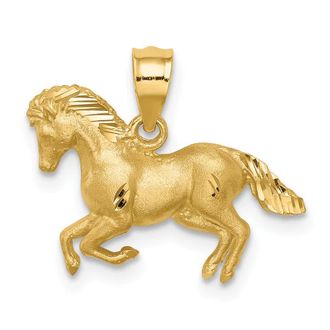 Diamond2Deal 14k Yellow Gold Brushed and Diamond-cut Horse Pendant