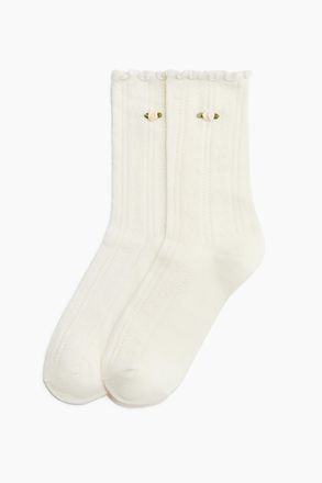 H&M 2er-Pack Socken in Pointellestrick - White