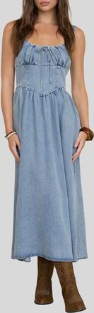 Blu Pepper Chambray Corset Midi Dress at Nordstrom, Size Medium