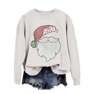 Generic Ladies Xmas Jumpers Uk Christmas Sweatshirts Plus Size Sweatshirts for Women Uk Fleece Winter Jumpers for Women Warm Ugly Christmas Sweaters Pattern S