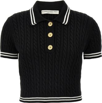 Alessandra Rich Braided Shirt Polo Bianco/Nero-Donna