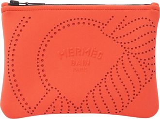 Herm&egrave;s Orange Red Color Polyamide Pouch (Pre-Owned)