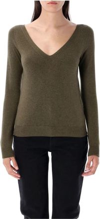 Saint Laurent Trui met V-hals - Dames - Cashmere truien - Groen - S - Kasjmier - Truien & Vesten